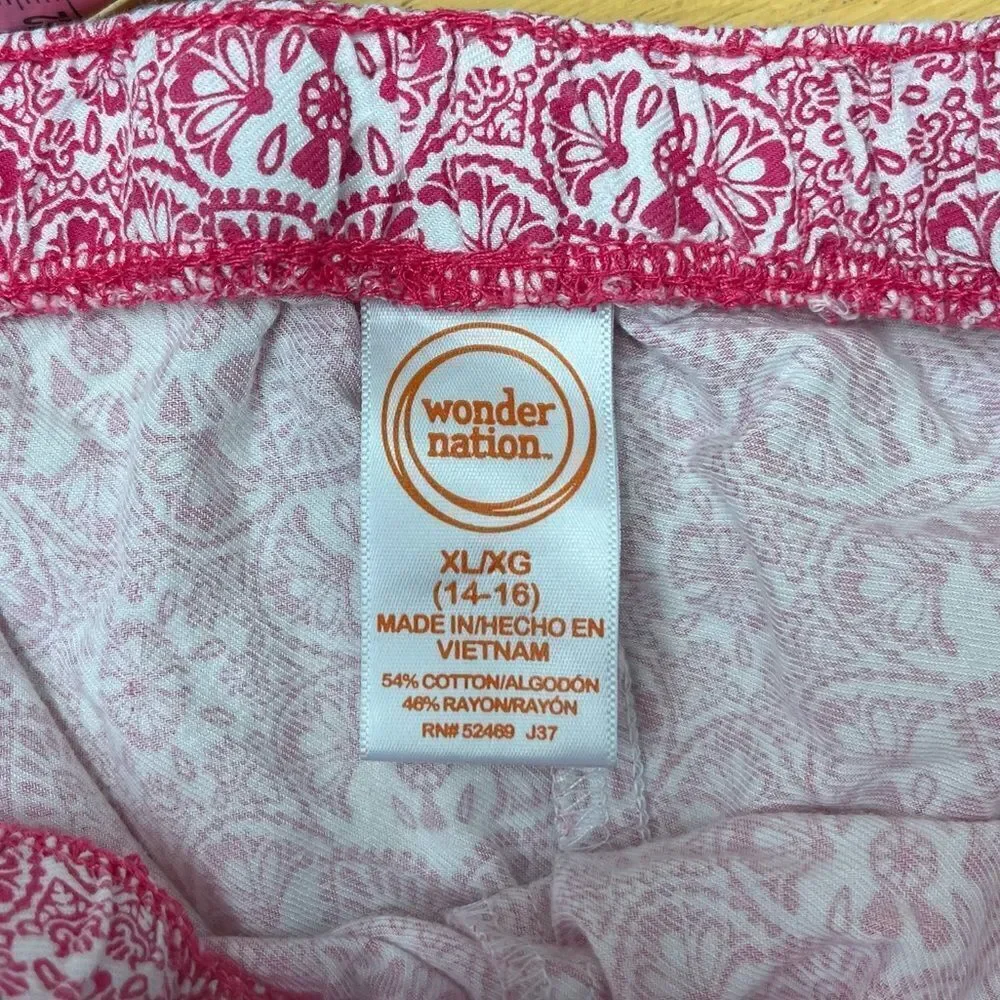 🔥4/$25 WONDER NATION PINK & WHITE PATTERN COTTON SHORTS, Size XL 14-16